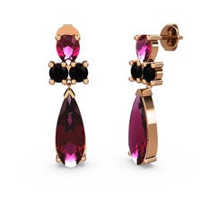 Rodolit garnet ve siyah zirkon 18 ayar rose altın küpe