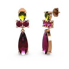 Şana Damla Küpe - Rodolit garnet ve peridot 8 ayar rose altın küpe #1hwuzx0