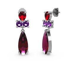 Şana Damla Küpe - Rodolit garnet, garnet ve ametist 14 ayar beyaz altın küpe #1i3hse0