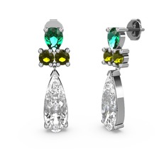 Şana Damla Küpe - Swarovski, yeşil kuvars ve peridot 14 ayar beyaz altın küpe #1ian1l6