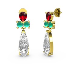 Şana Damla Küpe - Swarovski, garnet ve kök zümrüt 925 ayar altın kaplama gümüş küpe #1ifpuy4