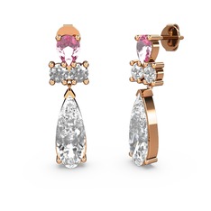 Şana Damla Küpe - Beyaz zirkon, pembe kuvars ve swarovski 14 ayar rose altın küpe #1itcst2
