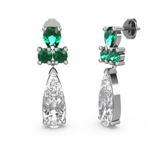 Şana Damla Küpe - Swarovski ve yeşil kuvars 8 ayar beyaz altın küpe #1j7zxp2
