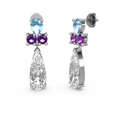 Şana Damla Küpe - Swarovski, akuamarin ve ametist 18 ayar beyaz altın küpe #1jcw20u