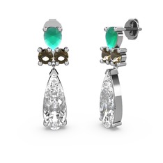 Swarovski, kök zümrüt ve dumanlı kuvars 18 ayar beyaz altın küpe
