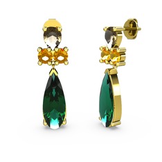 Yeşil kuvars, dumanlı kuvars ve sitrin 8 ayar altın küpe