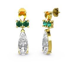 Şana Damla Küpe - Swarovski, sitrin ve yeşil kuvars 18 ayar altın küpe #1juyaxa