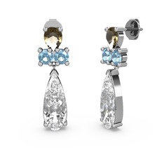 Şana Damla Küpe - Swarovski, dumanlı kuvars ve akuamarin 8 ayar beyaz altın küpe #1jzgcrt