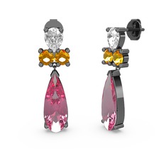 Şana Damla Küpe - Pembe kuvars, swarovski ve sitrin 925 ayar siyah rodyum kaplama gümüş küpe #1jzhx7a