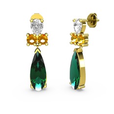 Yeşil kuvars, swarovski ve sitrin 8 ayar altın küpe