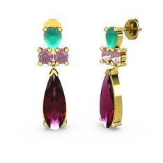 Şana Damla Küpe - Rodolit garnet, kök zümrüt ve pembe kuvars 925 ayar altın kaplama gümüş küpe #1ke9mqs