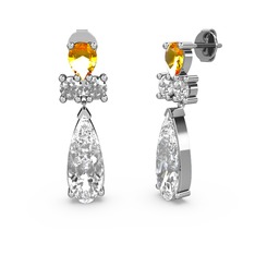 Beyaz zirkon, sitrin ve swarovski 18 ayar beyaz altın küpe