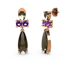 Şana Damla Küpe - Dumanlı kuvars ve ametist 14 ayar rose altın küpe #1kg6vmi