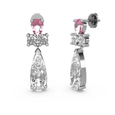 Swarovski ve pembe kuvars 14 ayar beyaz altın küpe