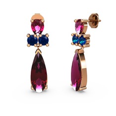 Şana Damla Küpe - Rodolit garnet ve lab safir 925 ayar rose altın kaplama gümüş küpe #1l11s0v