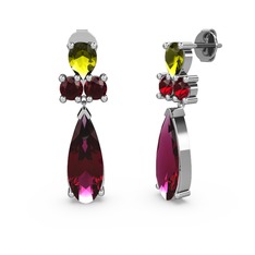 Şana Damla Küpe - Rodolit garnet, peridot ve garnet 18 ayar beyaz altın küpe #1l1la89