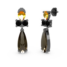 Şana Damla Küpe - Dumanlı kuvars, sitrin ve siyah zirkon 925 ayar siyah rodyum kaplama gümüş küpe #1l5nl96