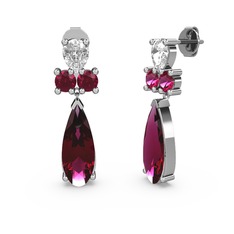 Rodolit garnet ve beyaz zirkon 14 ayar beyaz altın küpe