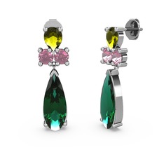 Şana Damla Küpe - Yeşil kuvars, peridot ve pembe kuvars 925 ayar gümüş küpe #1lelyxg