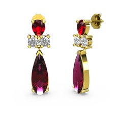 Rodolit garnet, garnet ve beyaz zirkon 18 ayar altın küpe