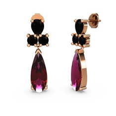 Şana Damla Küpe - Rodolit garnet ve siyah zirkon 8 ayar rose altın küpe #1lfr844