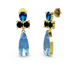 Şana Damla Küpe - Akuamarin, lab safir ve siyah zirkon 925 ayar altın kaplama gümüş küpe #1lub7gu