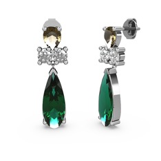 Yeşil kuvars, dumanlı kuvars ve swarovski 8 ayar beyaz altın küpe