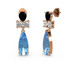 Şana Damla Küpe - Akuamarin, siyah zirkon ve swarovski 14 ayar rose altın küpe #1m17ef3