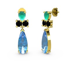 Şana Damla Küpe - Akuamarin, kök zümrüt ve siyah zirkon 925 ayar altın kaplama gümüş küpe #1m78j2r