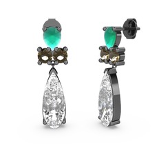Şana Damla Küpe - Swarovski, kök zümrüt ve dumanlı kuvars 925 ayar siyah rodyum kaplama gümüş küpe #1mc5th
