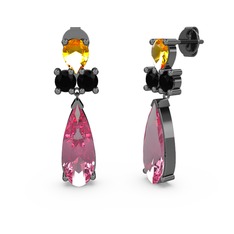 Şana Damla Küpe - Pembe kuvars, sitrin ve siyah zirkon 925 ayar siyah rodyum kaplama gümüş küpe #1mlhav