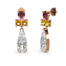 Şana Damla Küpe - Swarovski, kök yakut ve sitrin 18 ayar rose altın küpe #1mmdrl9