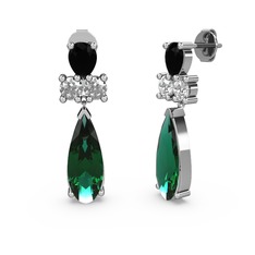 Yeşil kuvars, siyah zirkon ve swarovski 8 ayar beyaz altın küpe