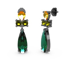 Şana Damla Küpe - Yeşil kuvars, sitrin ve peridot 925 ayar siyah rodyum kaplama gümüş küpe #1mso4h3