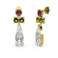 Şana Damla Küpe - Beyaz zirkon, kök yakut ve peridot 925 ayar altın kaplama gümüş küpe #1mvtj5b