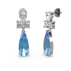 Akuamarin ve swarovski 18 ayar beyaz altın küpe