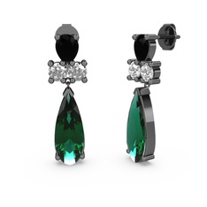 Şana Damla Küpe - Yeşil kuvars, siyah zirkon ve swarovski 925 ayar siyah rodyum kaplama gümüş küpe #1n00dm2