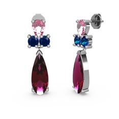 Şana Damla Küpe - Rodolit garnet, pembe kuvars ve lab safir 8 ayar beyaz altın küpe #1n5s3pv