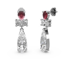 Şana Damla Küpe - Swarovski, kök yakut ve beyaz zirkon 18 ayar beyaz altın küpe #1new3kj