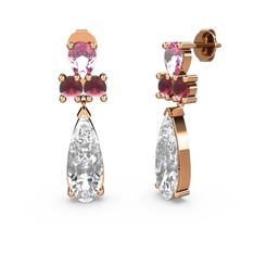 Şana Damla Küpe - Beyaz zirkon, pembe kuvars ve kök yakut 8 ayar rose altın küpe #1nizuua