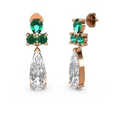Swarovski ve yeşil kuvars 925 ayar rose altın kaplama gümüş küpe