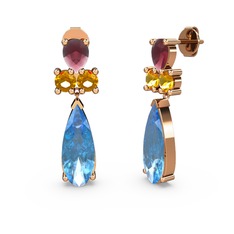 Şana Damla Küpe - Akuamarin, kök yakut ve sitrin 925 ayar rose altın kaplama gümüş küpe #1o2e0x3