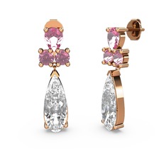 Şana Damla Küpe - Swarovski ve pembe kuvars 925 ayar rose altın kaplama gümüş küpe #1o7d8lz