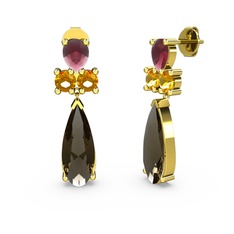 Şana Damla Küpe - Dumanlı kuvars, kök yakut ve sitrin 925 ayar altın kaplama gümüş küpe #1oahfks