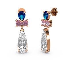 Şana Damla Küpe - Swarovski, lab safir ve pembe kuvars 925 ayar rose altın kaplama gümüş küpe #1oizu28