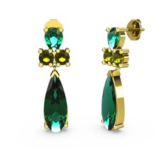 Şana Damla Küpe - Yeşil kuvars ve peridot 18 ayar altın küpe #1oq82li