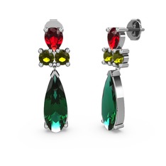 Yeşil kuvars, garnet ve peridot 8 ayar beyaz altın küpe