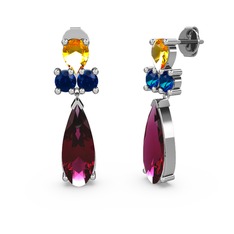 Rodolit garnet, sitrin ve lab safir 8 ayar beyaz altın küpe