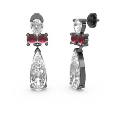 Şana Damla Küpe - Swarovski, beyaz zirkon ve kök yakut 925 ayar siyah rodyum kaplama gümüş küpe #1p7q9gf