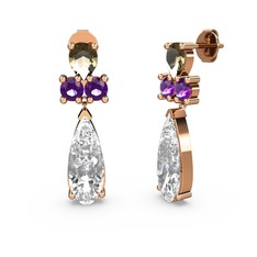 Swarovski, dumanlı kuvars ve ametist 8 ayar rose altın küpe